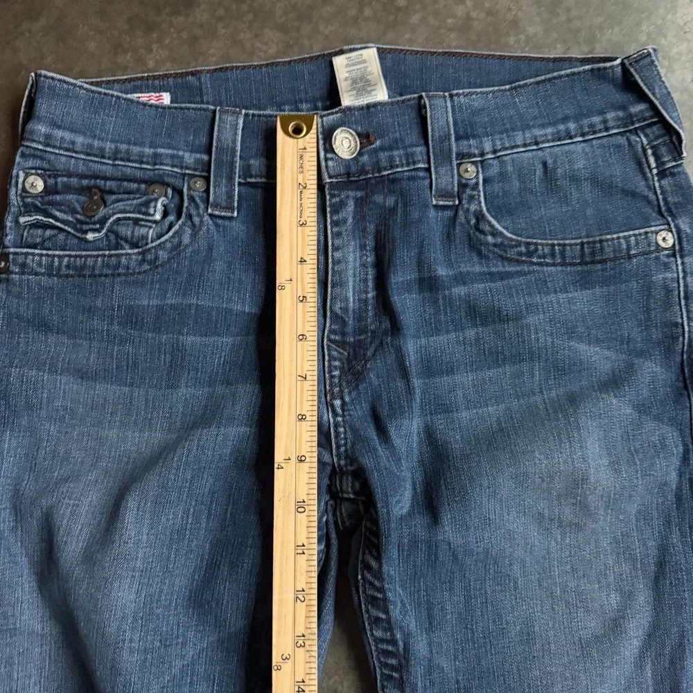 True Religion Jeans Mens 34x33 Blue Ricky Flap Pocket Straight USA Made Cotton